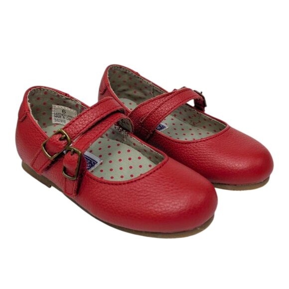 Lamour Pebbled Leather Mary Jane Shoes Girls Red Double Strap Flats Size 6 - Picture 8 of 13